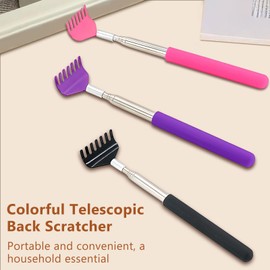 Jaasuee 3-Piece Portable Extendable Back Scratcher Set, Telescopic Back Scratchers for Women and Men, Stainless Steel Body Massagers with Rubber Grips