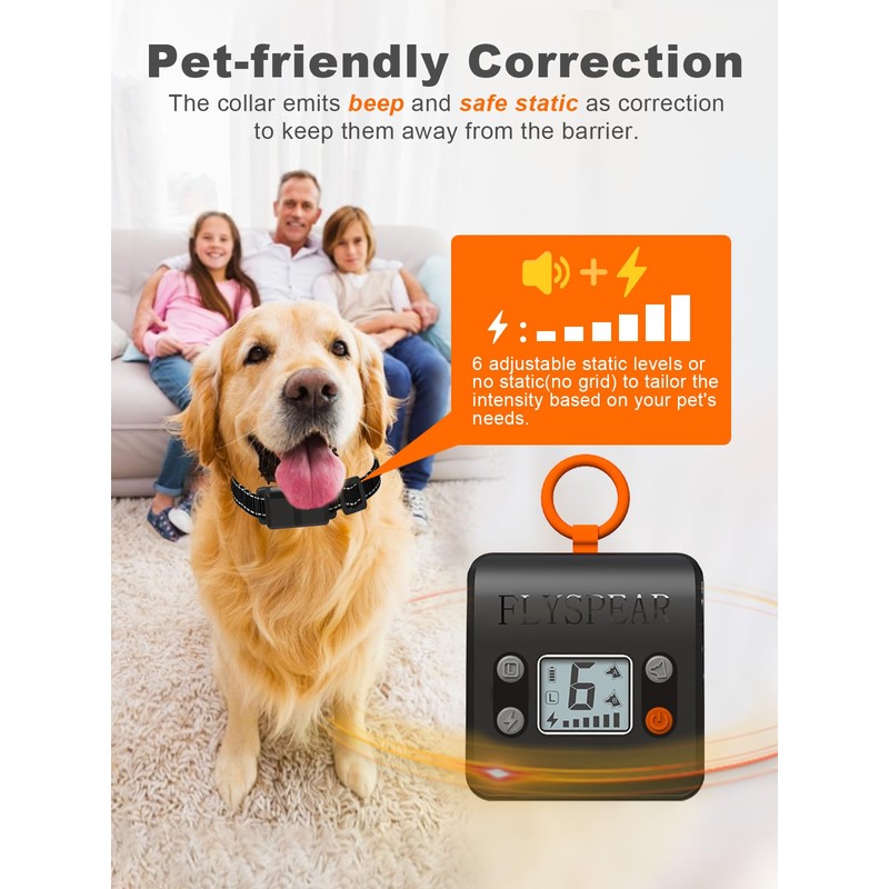 FLYSPEAR Wireless Pet Barrier - Rechargeable Indoor Barrier with 6