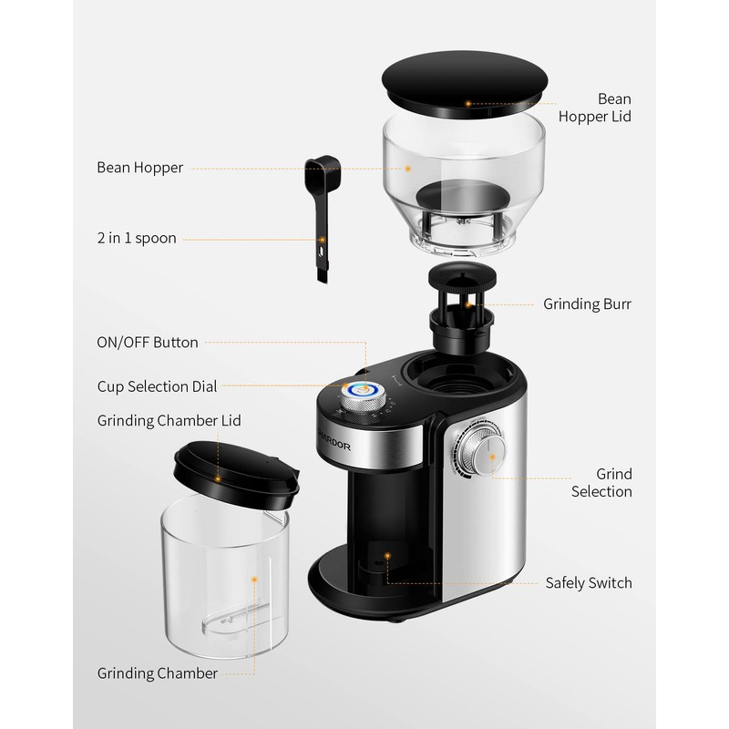 SHARDOR Burr Coffee Bean Grinder Electric, Adjustable Burr Mill with
