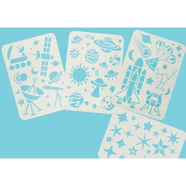 Washable Plastic Stencils | Space Exploration | A4 Size | Pack of 4 Designs, White