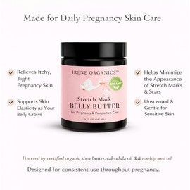 Irene Organics Bálsamo para el vientre orgánico de Irene Organics, tratamiento natural de estrías y prevención para embarazo y posparto