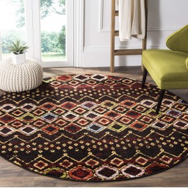 SAFAVIEH Amsterdam Collection 6'7" Round Black/Multi AMS108P Moroccan Boho Non-Shedding Dining Room Entryway Foyer Living Room Bedroom Area Rug