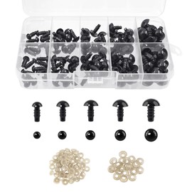 Quacc 100 PCS Safety Eyes with Washers, Black Plastic Toy Eyes for Crochet Crafts, DIY Craft Dolls, Stuffed Animals, Teddy Bears (6-12 mm)