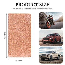 KVAEY Car Registration and Insurance Holder, Bling Premium Leather Auto Glove Box Document Organizer with Magnetic Shut, Waterproof Car Document Holder for Cards, Driver License (Rose Gold)