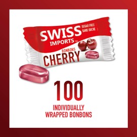 Swiss Imports Sugar Free Bonbons Hard Candy Drops, Cherry, 100 Individually Wrapped Pieces, 250g/8.8oz