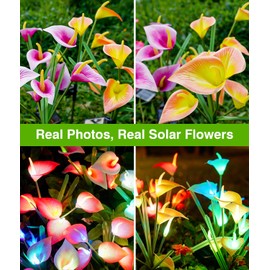 KOOPER Solar Lights Outdoor Decorative, 4 Pack Color Changing Solar Garden Lights With 20 Calla Lily Flower Lights, Solar Flowers Outdoor Waterproof IP65 For Yard Lawn Garden Decor, Gift For Women Mom