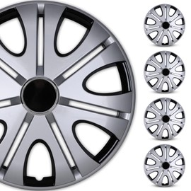 WOLFSTORM 14" Wheel Rim Covers Universal Hubcaps, Hubs Snap on Car Truck SUV ABS Plastic Exterior Accessorios - Set of 4 (Silver&Black)