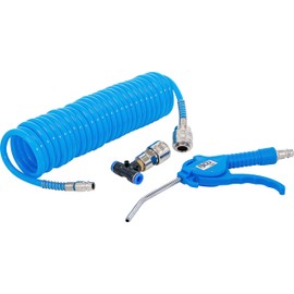 BGS 74253 Compressed Air Blow Gun with Compressed Air Spiral Hose and T-Connector Pressure Air Gun Handle Made of Blue Nylon Fibreglass
