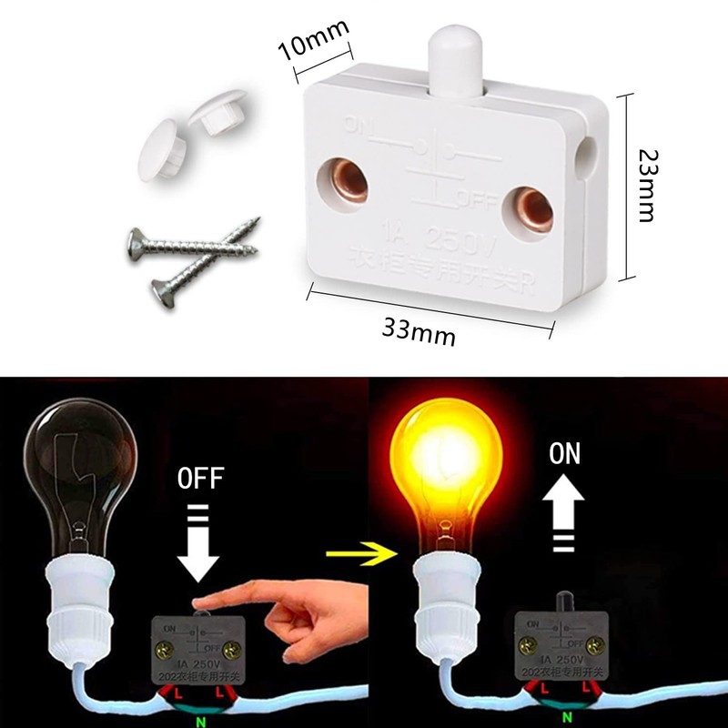 2 Pack 1A 250V Cupboard Door Switch Door Light Control