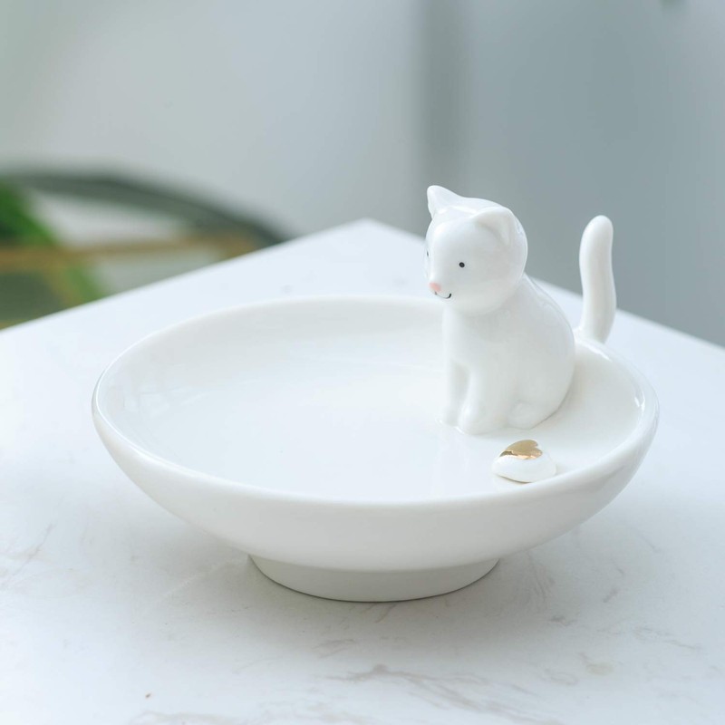 Vellarr Adorable Cat Ring Holder Jewelry Tower Ceramic Dish Plate