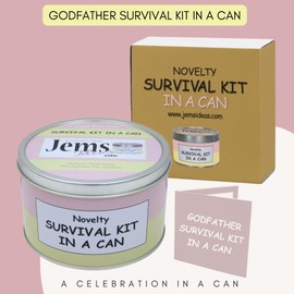 Godfather Survival Kit in a Can – Thank You Gift for Godfather – Unique Keepsake for Baptism, Naming Day, Christmas or Birthday – Funny Novelty Present for Him (Pink/Cream)
