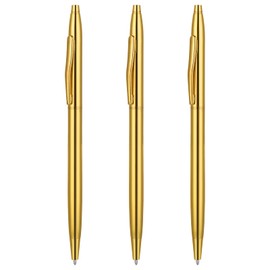 Molain Metal Ballpoint Pens, 3 Pack Slim Stainless Steel Metallic Retractable Pens Black Ink Gold Pen Nice Gift for Business Office Students Teachers Wedding Christmas (Gold) (545867-SALZZ-C)