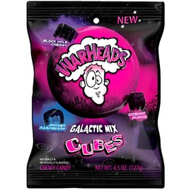 Warheads Galactic Mix Cubes Bag (127g) | Rocket Raspberry, Black Hole Cherry & Cosmic Punch | Tongue-Painting Galactic Blue | American Fruity Sour Candy Treat!