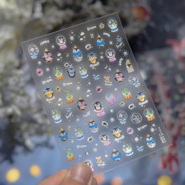 Cute Nail Stickers Penguin Nail Decals Snowflake Nail Art Stickers Winter with Design 5D Embossed Self Adhesive Christmas Nails Sticker for Women Girls Xmas Manicure DIY Decoration