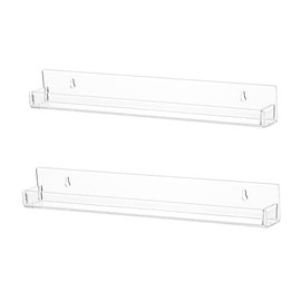 IEEK Nail Polish Rack Wall Mounted Shelf 2 Pack,Clear Kids Wall Bookshelf Acrylic Nail Polish Holder with Removable Anti-slip End Inserts,2 Tiers Floating Polish Organizer Display 30 Bottles
