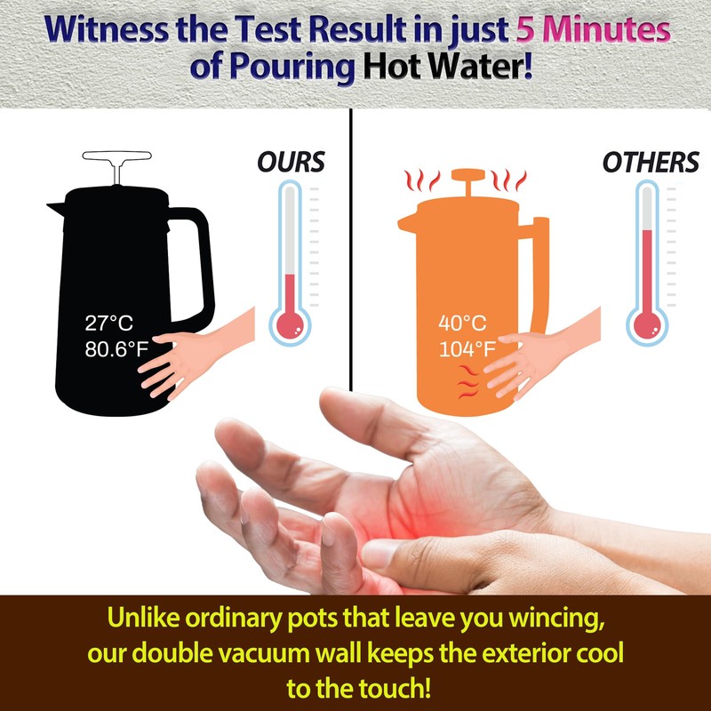 PortableAnd 34oz Double Vacuum Insulation Large Silicone French Press Coffee