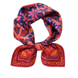 Prettystern 100% Silk Women's Men's Paisley Silk Scarf Summer Silk Neckerchief, 19 Red Blue Flowers
