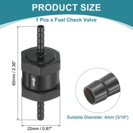 sourcing map 2Pcs 4mm (3/16") Fuel Check Valve, Non-Return One Way Hose Check Valve, Aluminum Alloy Control Accessories for Petrol, Diesel, Gas, Oil, Air, Water, Black
