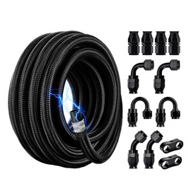 EVIL ENERGY Conductive 10AN PTFE Fuel Line Kit,Antistatic E85 Nylon Braided PTFE Fuel Hose 20FT AN10 Fuel Line Hose kit Black