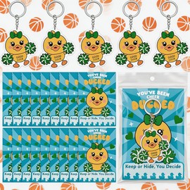 WeekFiestas Set of 25 Cheer Gifts Bulk Duck Keychain with Cards, Cheerleader Gift Duck from Coach for Soccer Volleyball Basketball Football Tennis Baseball Competetion Party Favors Supplies(GREEN)