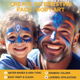 OPHIR 41 Colors Face Painting Kit Professional, 5.14 oz Water Based Face Painting Kit with 4 Face Paint Practice Boards, 10 Stencils, 6 Brushes, 2 Makeup Sponges & 2 DIY Gem Stickers for Halloween