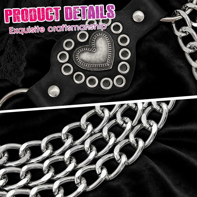 ELABEST Gothic Leather Waist Chain Belt Y2K Heart Charm Chains