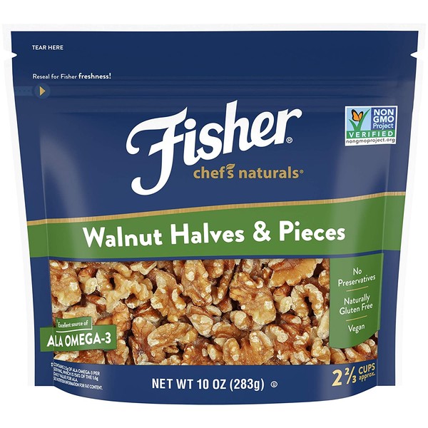 FISHER Chef's Naturals Walnut Halves & Pieces, 10 oz, Naturally Gluten Free, No Preservatives, Non-GMO