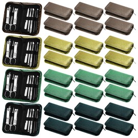 Coume 24 Sets Nail Kit Manicure Set Bulk with Zipper Professional Nail Clippers 8 in 1 Stainless Steel Nail Care Tools with Luxurious Travel Case Gifts for Men Women Friends Colleagues(Green Series)