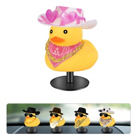 AILOVETECK - Decoración de pato de goma con tapón de pato, patos de coche para tablero de instrumentos, patos para decoración de coche Jeep, regalo para el día de San Valentín, sombrero rosa, anteojos