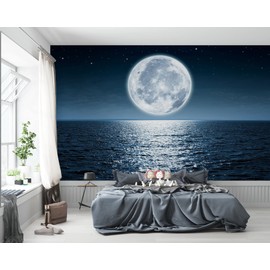 Niwo ART - Full Moon Rising Over the Ocean, Removable Wall Mural | Self-Adhesive Large Wallpaper (64"x96")