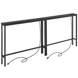 ELYKEN 2 Pack 5.9" Narrow Console Sofa Table with Power Outlets, Total 78.8” Long Behind Couch Table with Charge Station and 5.9’ Extension Cord for Living Room, 5.9" D x 78.8”W x 29.5”H, Black