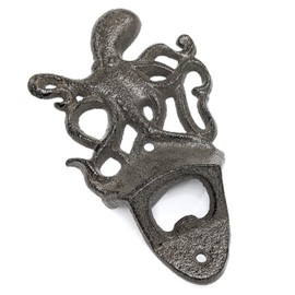 Octopus Wall Mounted, Cast Iron Bottle Opener, 16cm x 9.5cm, 200g, Black/Brown