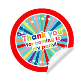 Birthday Thank You Stickers Thank You for Coming to My Party Stickers for Sweet Cone Bags Favours Bright Fun - Red