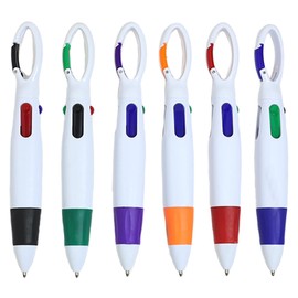 6 Pcs Retractable Shuttle Pens, 4-in-1 Multicolor Ballpoint Pens with Buckle Keychain on Top, Portable Lanyard Pens, Pen with Carabiner Clip for Office School Students Supplies Party Favors