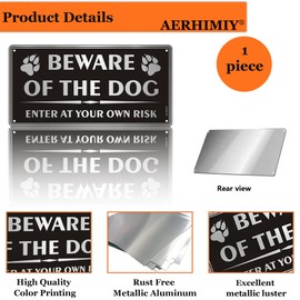 Beware of the Dog Sign Metal 5.9x11.8 Inches, Enter at Your Own Risk Sign Brushed Aluminum