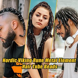 152PCS Vikings Hair Jewelry Norse Runes Tube Beads, Metal Clips Cuffs Rings, Accessories for Braids Dreadlocks Beads for Braiding Beard Decoration Bra