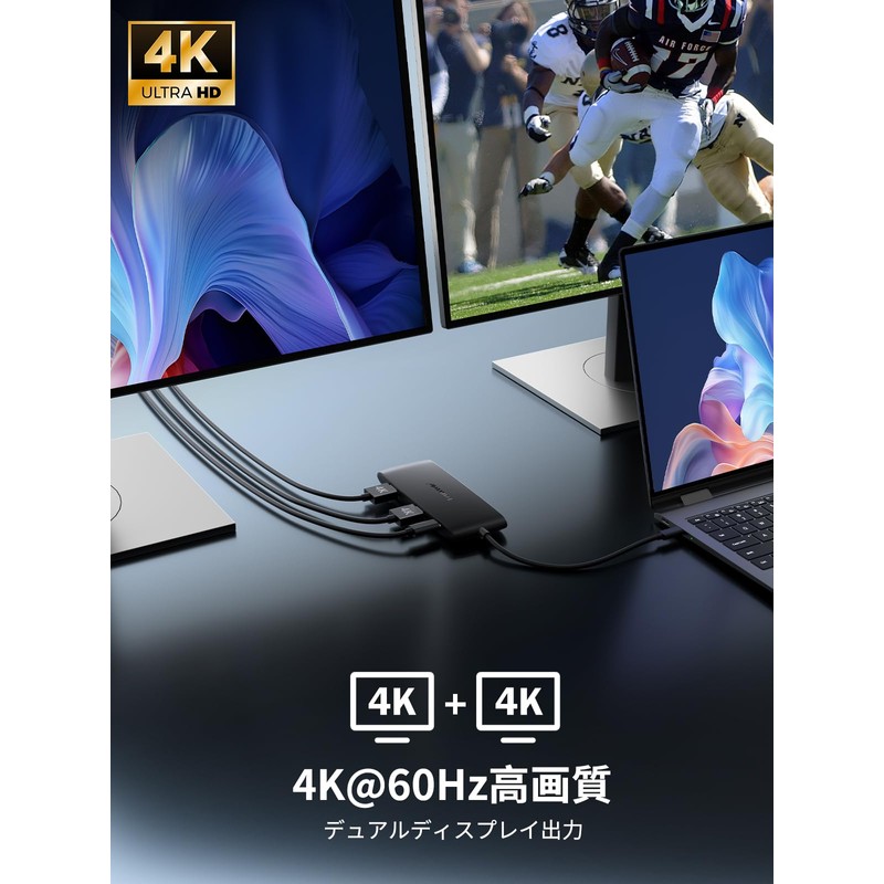 【Genuine Dual 4K 60Hz Experience】USB C Docking Station, 4K@60Hz HDMI,