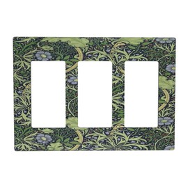 Xuejiaku Light Switch Cover William Morris Vintage Floral Green Plant Leaf 3 Gang Wall Plate Triple Light Switch Plate Rocker GFCI Outlet Covers Decorative Receptacle Cover for Bathroom Home Decor