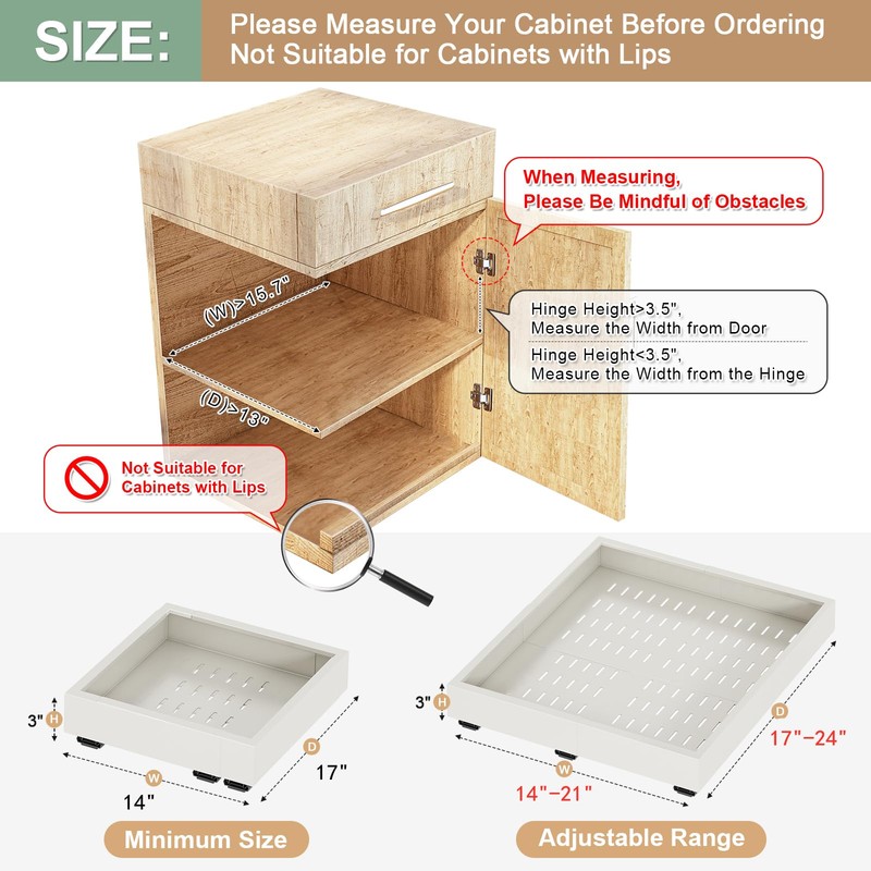 2Pc Pull out Cabinet Organizer,Width (14"-21"),Depth(17"-24") Expandable with 3 Rails,No