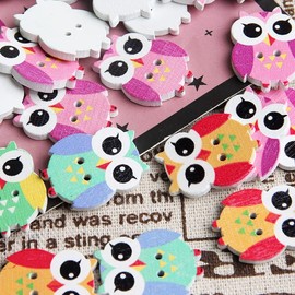 Comidox 50Pcs 2 Holes Wooden Buttons Colorful Owl Sewing Button Scrapbooking DIY Supplies