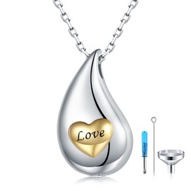 JZSANTI Teardrop Heart Urn Necklaces for Ashes - 925 Sterling Silver Teardrop Love Heart Pendant Memorial Cremation Jewelry Gifts for Women, Keepsake Urn Hold Ash Necklace for Loved One