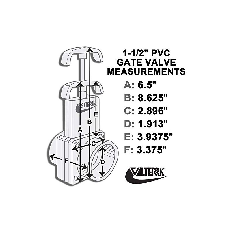 Valterra 6101 PVC Gate Valve, White, 1-1/2" Slip