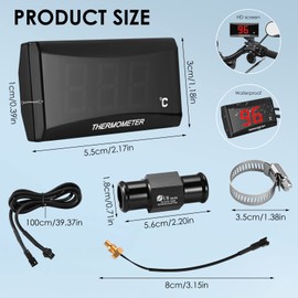 Motorrad Thermometer Instrumente,Universelles Motorrad Digitalthermometer mit Adapter, Digital Thermometer Wasserdichtem Metallfühler Temperatursensor Mit Verbindungsrohr Adapter für Motorrad