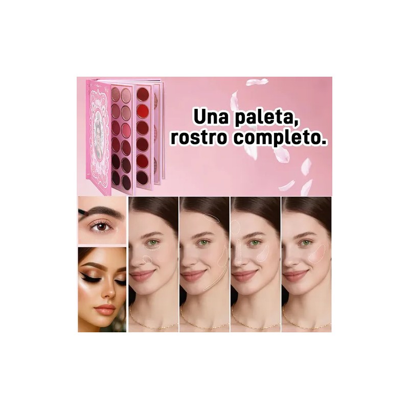 5 En 1 Paleta Sombras, Contorno, Iluminación, Labial Y Rubor