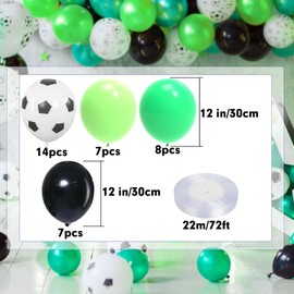 Mbsomnus Football Balloons, Pack of 36 Football Balloons with Satin Ribbon, 12 inches/30 cm, Green Black Balloons, Football Helium Latex Balloons for Boys, Football Party, Children, Birthday, Sports,