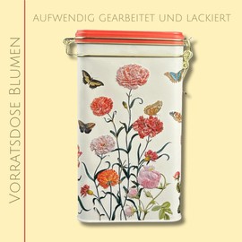 Maria Sibylla Merian Coffee Canister, Tea Canister -Fridolin Edition, Embossed and Elaborately Varnished Dimensions: (W x H x D) Approx. 11 x 19.5 x 7.4 cm Volume Approx. 1.5 L