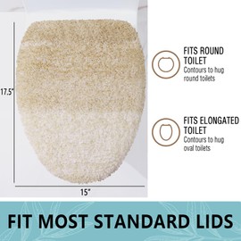 Arotive Soft Microfiber Bathroom Toilet Lid Cover, Machine Washable Seat Covers, 17.5 x 15, Stays in Place Rubber Backing, Fits Most Round, Elongated and Oblong Lids, Accessories Decor, Light Beige