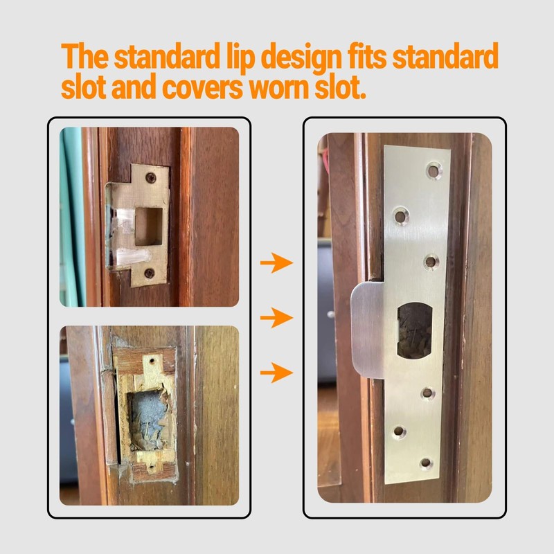 7-Inch Extended Door Strike Plate, Heavy Duty Stainless Steel, Silver