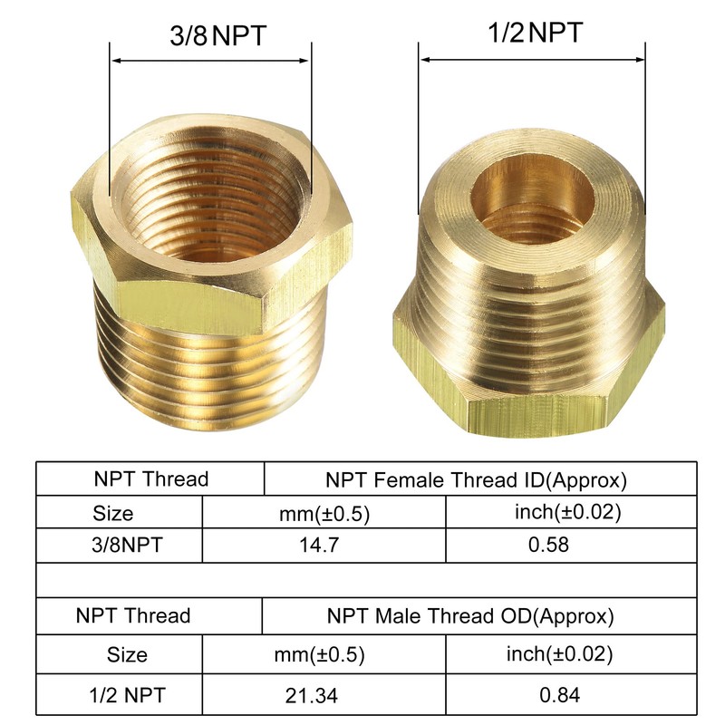 sourcing map Brass Pipe Fitting Reducer Adapter 1/2NPT Male x