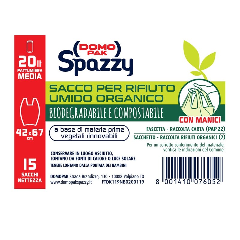 DOMOPAK SPAZZY Saccoverde Nettezza Bags With Handles - 100% Biodegradable